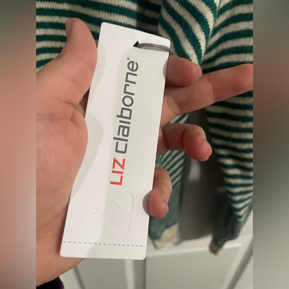 Liz Claiborne Women’s Mock Neck Sweater Striped Green/Cream Size 1X. New w tag - Picture 7 of 10